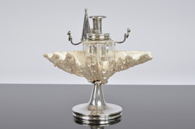 Lot 353 - A nice William IV silver and shell inkwell stand by T.D