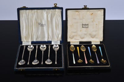 Lot 356 - Two cased sets of six silver coffee spoons