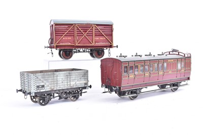 Lot 774 - Gauge 1 Midland Railway maroon Coach  and Fish Van and BR Open Truck