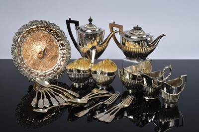 Lot 395 - A four piece silver plated tea set and other plated items