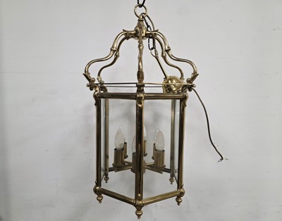 Lot 492 - A large second half 20th century brass and glass hall light lantern