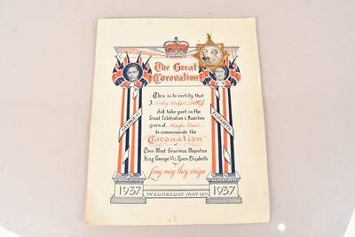 Lot 156 - A 1937 Coronation Participation Certificate and Pin