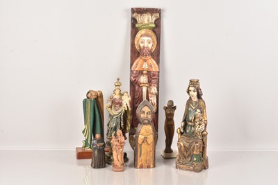Lot 212 - A collection of Polychromed painted wooden Religious Figures