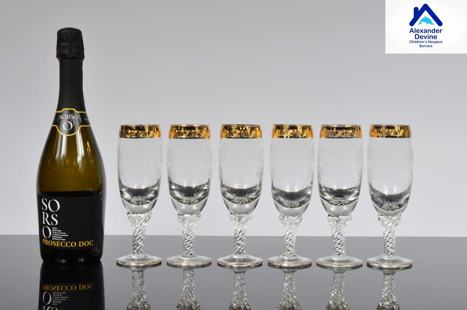 Lot 126 - A set of six Crystal Champagne flute glasses