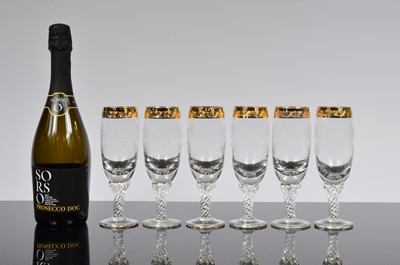 Lot 126 - A set of six Crystal Champagne flute glasses