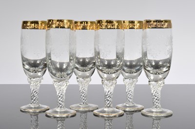 Lot 126 - A set of six Crystal Champagne flute glasses
