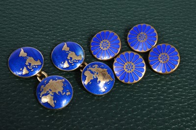 Lot 156 - Two pairs of gold and enamelled cufflinks