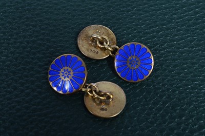 Lot 156 - Two pairs of gold and enamelled cufflinks