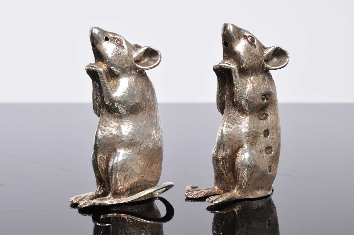 Lot 163 - Two Silver salt and pepper shaker mice