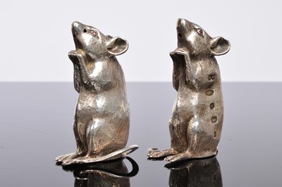Lot 163 - Two Silver salt and pepper shaker mice