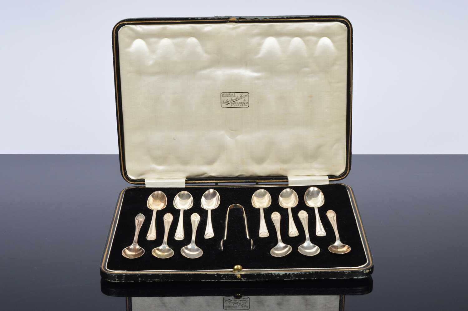 Lot 164 - A set of Silver Tea spoons and Tongs