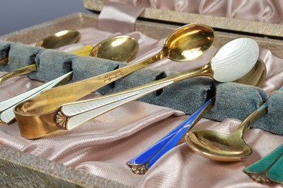 Lot 173 - A set of Norwegian silver enamelled coffee spoons