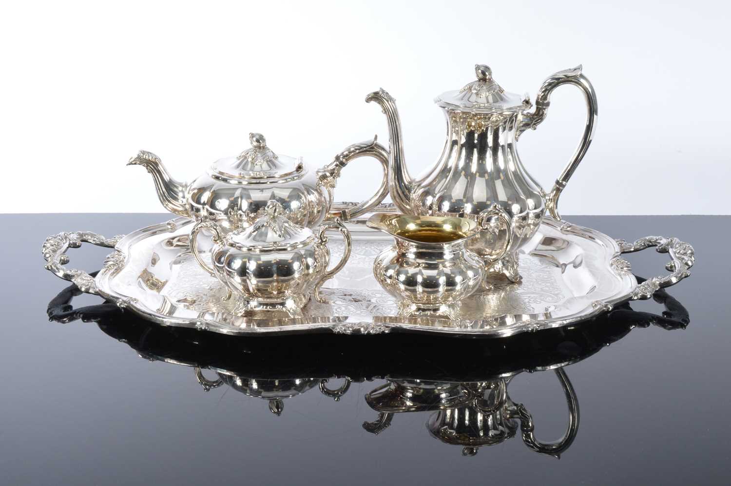Lot 175 - Oneida Silver Plate Victorian Style Four Piece Tea Set with Tray