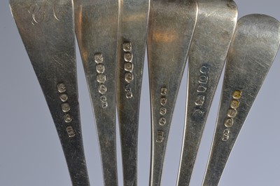 Lot 183 - A set of six Georgian harlequined silver table forks