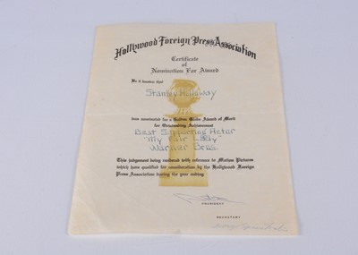 Lot 419 - Golden Globe Award Certificate / My Fair Lady