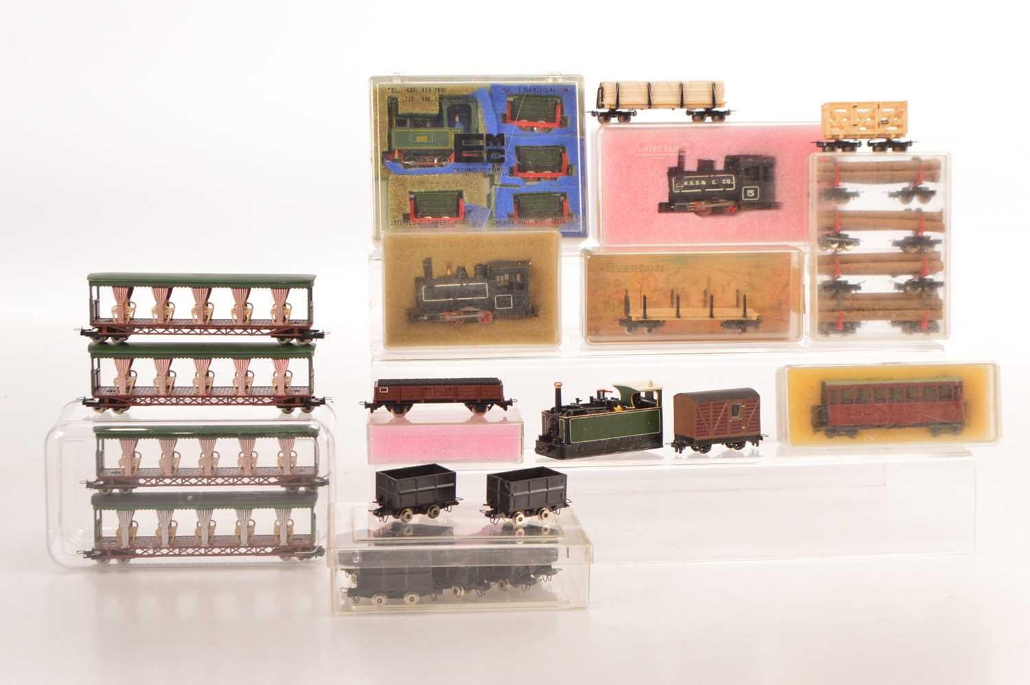 Lot 8 - Playcraft Egger-Bahn Jouef Roco Atlas and kitbuilt boxed and unboxed 009 Locomotives and Passenger and Goods Rolling stock  (11 boxes, 30 items)