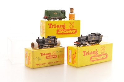 Lot 23 - Tri-ang TT Gauge boxed 2-6-2T and 0-6-0T and Diesel Shunter (3)