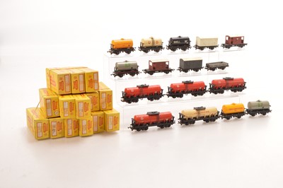 Lot 27 - Tri-ang TT Gauge boxed and unboxed Goods Rolling Stock including five bogie Tank wagons (30)