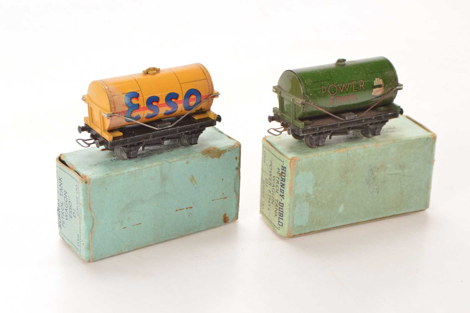 Lot 33 - Hornby-Dublo 00 Gauge Pre-war boxed 3-Rail Power Ethyl and ESSO Tank wagons (2)