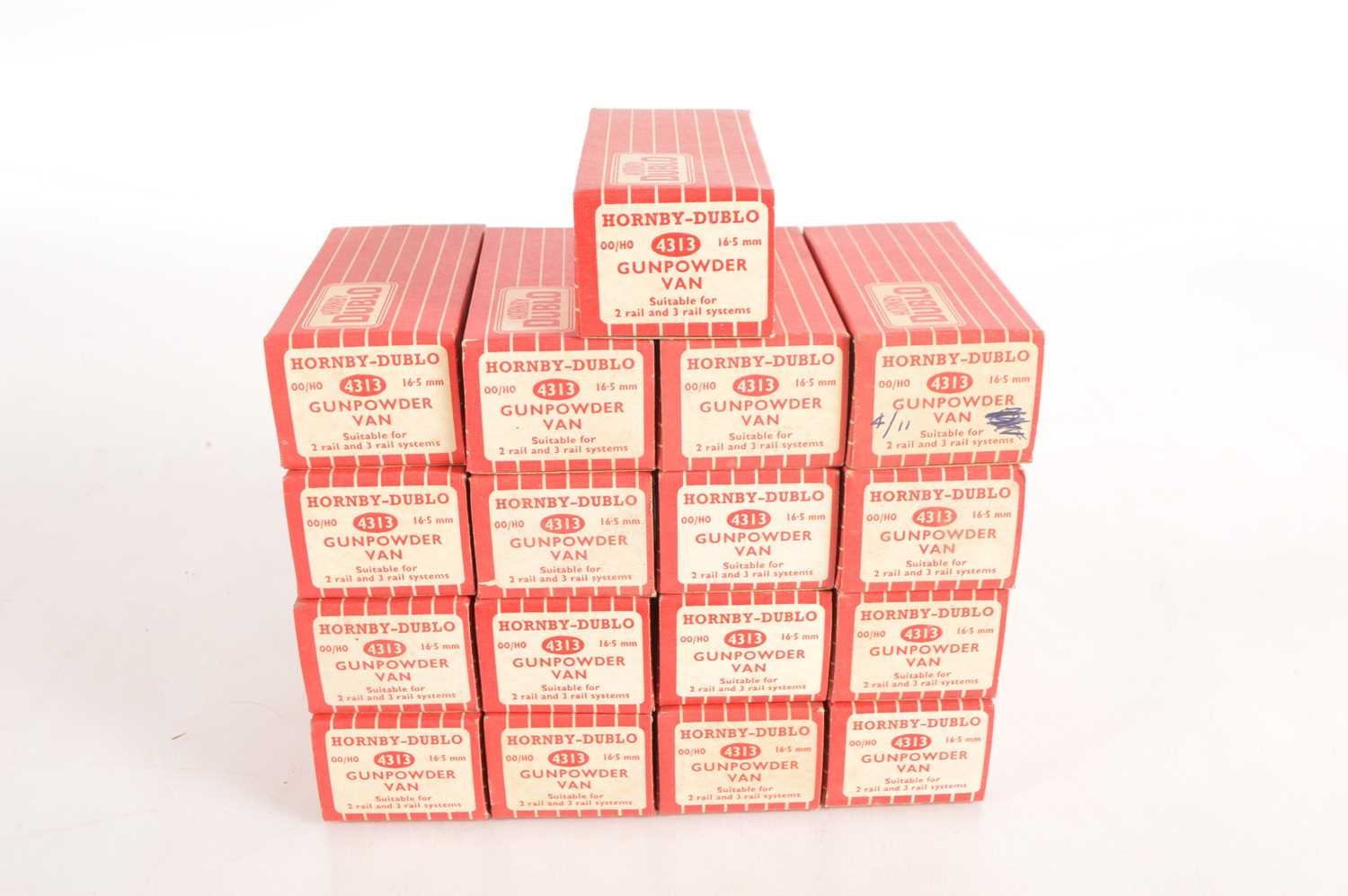 Lot 45 - 17 Hornby-Dublo 00 Gauge boxed 2-Rail Super Detail 4313 brown Gunpowder Vans, all in original boxes (17)