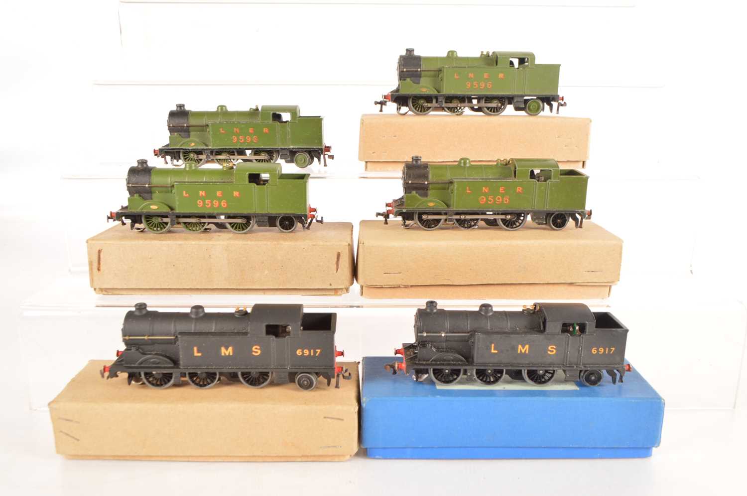 Lot 50 - Six Hornby-Dublo 00 Gauge 3-Rail boxed and unboxed early post-war LNER green and LMS black 0-6-2 Tank Locomotives (6)