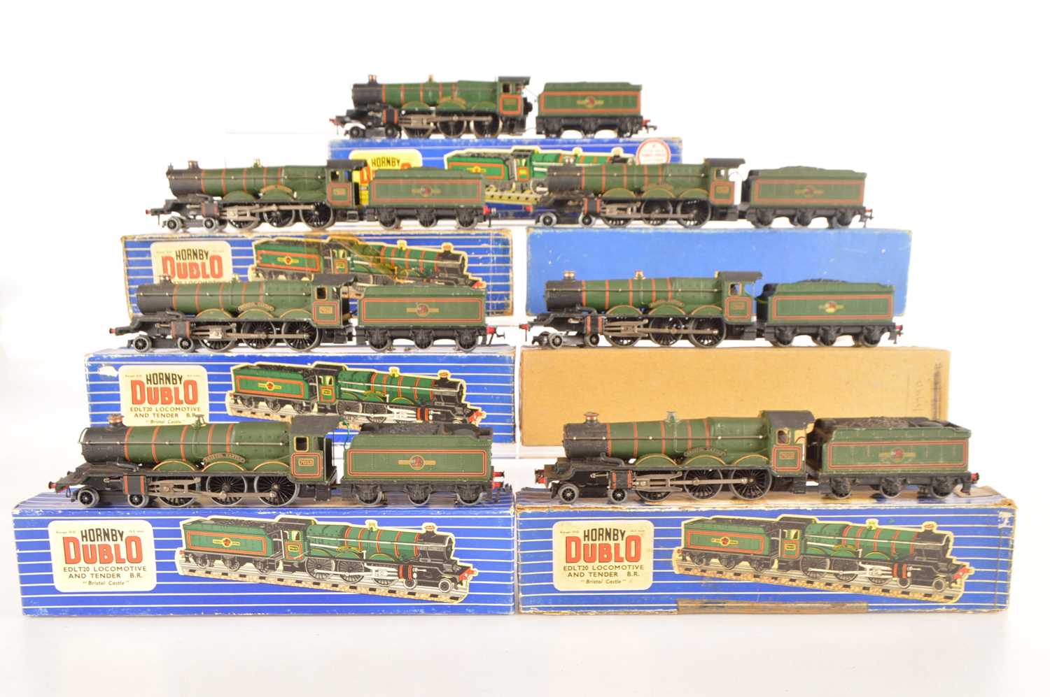 Lot 54 - Hornby-Dublo 00 Gauge 3-Rail boxed 3221 '5002 'Ludlow Castle' and six EDLT20 7013 'Bristol Castle ' Loconotives and Tenders mostly boxed (7)