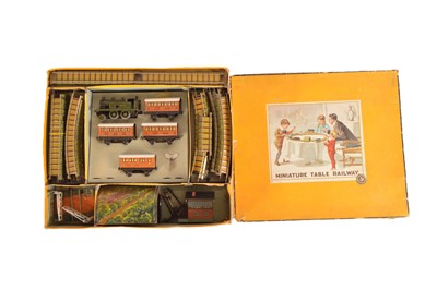 Lot 115 - Bing 00 Gauge Table Top boxed clockwork No 5 LNER Passenger Train Set with Accessories 