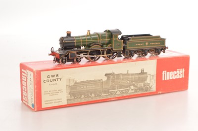 Lot 125 - Will's Finecast 00 Gauge kitbuilt GWR green 4-4-0 County Class 3834 'County of Somerset'  Locomotive and Tender 