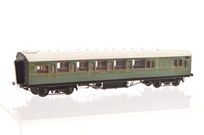 Lot 177 - A P Collins kitbuilt P4 Gauge Maunsell SR light Olive green First/Third/Brake Corridor Coach No 6584