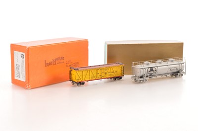 Lot 239 - Made in Korea for Iron Horse and Japan for Northwest Short line boxed painted brass HO Gauge Tank wagon and Refrigerator Car (2)