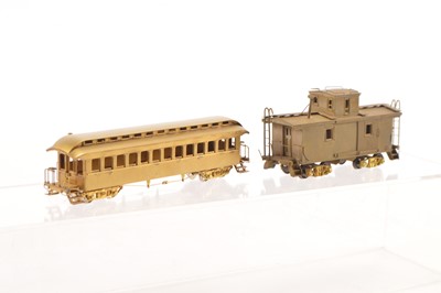 Lot 241 - Far East Distributors Korea boxed HO Gauge unpainted brass Caboose and Northwest Shore Line HOn3 Business Coach (2)