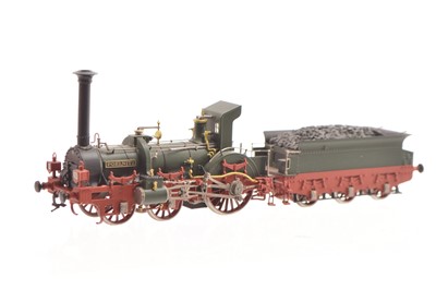 Lot 242 - Trix Schuco Fine Art HO Gauge 22423 green and red Pfalzer Crampton 4-2-0 'Poelnitz' Steam Locomotive and Tender