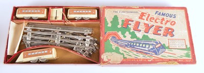 Lot 299 - British Made Electro model boxed 0 Gauge 'The Electro Flyer' tinplate battery operated Railcar Train Set
