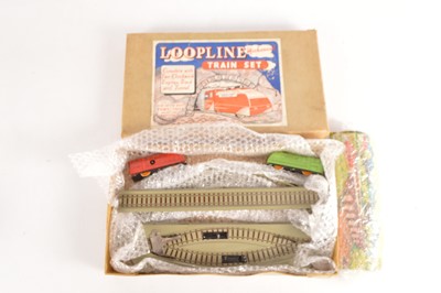 Lot 302 - Made in England CIRCA 1951 Toby Toys boxed 00 Gauge Loopline tinplate Train set with two Locomotives
