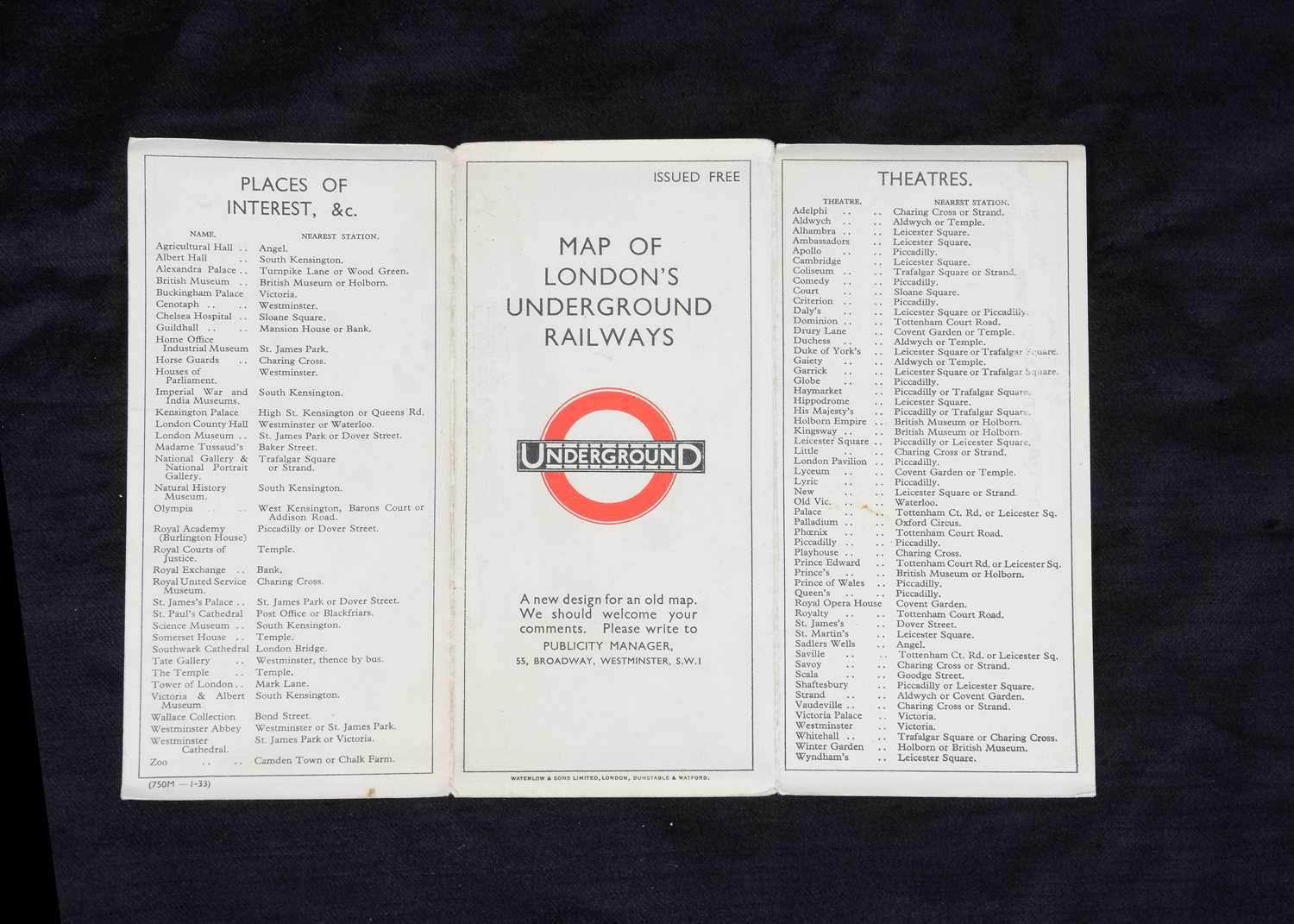 Lot 310 - 1933 H C Beck First Edition Pocket London Underground Map