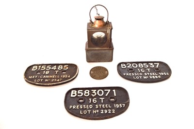 Lot 316 - Railway Lantern Repair Plate and Wagon Plates (5)