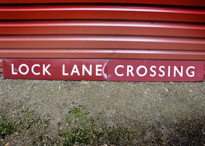 Lot 336 - Enamel Two Section Railway Sign LMS Lock Lane Crossing Derbyshire