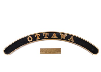 Lot 339 - GWR Bulldog Class Locomotive Name Plate Ottawa with Presentation Plaque (2)