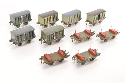 Lot 425 - Hornby 0 Gauge Mixed Group of early Milk Traffic & Lumber Wagons (10)
