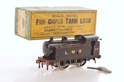 Lot 479 - Bassett Lowke 0 Gauge LMS No. 36 Black 0-4-0 Clockwork Tank Locomotive
