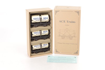 Lot 590 - Ace Trains 0 Gauge Modern issue G/1M Set C Nestles Milk Tank Wagon Set (3)