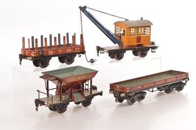 Lot 638 - Marklin 0 Gauge Talbot Hopper 4 Wheel Crane & other wagons (4)