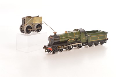Lot 665 - Hornby 0 Gauge No.3C 4-4-0 Loco & Tender GWR lined green county class 'County of Beford' (2)