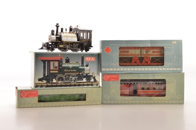 Lot 804 - R.E.A.  G Gauge American outline Locomotive and freight cars (4)