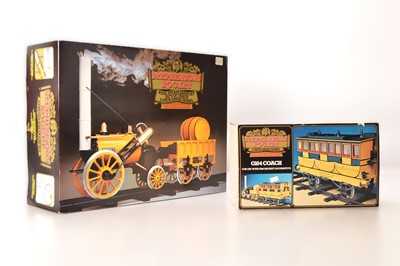 Lot 825 - Hornby Railways R100 3 1/2" Gauge Stephensons Rocket Train Set & G104 Coach (2) 