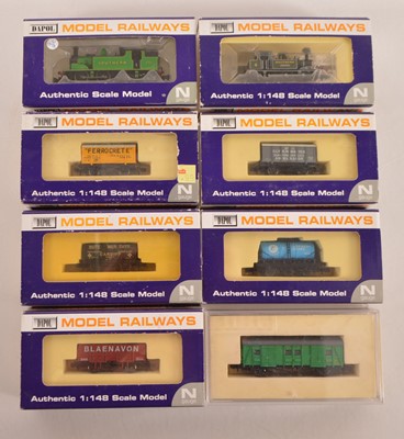 Lot 34 - Dapol N Gauge Steam Tank Locomotives and Goods Wagons (8)