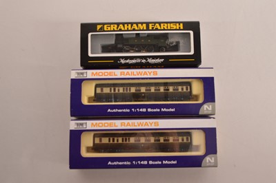Lot 53 - Graham Farish by Bachmann GWR Steam Tank Locomotive and Two Dapol GWR Coaches (3)