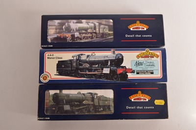 Lot 237 - Bachmann 00 Gauge boxed GWR green and BR black Manor Class Steam Locomotives and Tenders  (3)