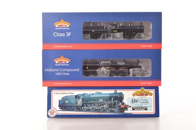 Lot 270 - Bachmann 00 gauge boxed BR black Jubilee and Midland Compound and Class 3F Locomotives and Tenders (3)