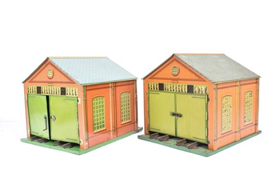 Lot 142 - Pair of unboxed No 1A Hornby 0 Gauge Engine Sheds